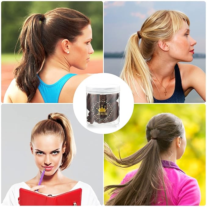 50Pcs Brown Hair Ties for Women Girls,Cotton Seamless Hair Ties, Soft Ponytail Holders,No Crease No Damage Elastics Hair Bands with Box for Thick Heavy and Curly Hair (Brown)