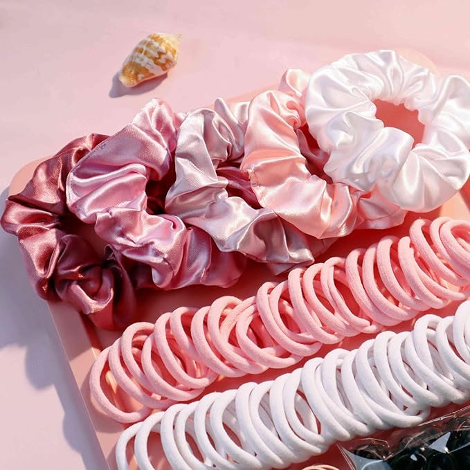 YANRONG Hair Accessories Set: 755PCS Seamless Ponytail Holders, Scrunchies, Hair Bands, and Hair Ties for Thick and Curly Hair (Gradient Powder)