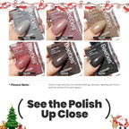 Beetles Glitter Nail Polish Set, 6 Color Silver Pink Gold Red Brown Black Quick Air Dry Nail Polish Natural Elegant Nail Lacquer Manicure DIY Nail Art Salon Christmas Gifts For Women