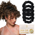 Curlfriend Collective Onyx Midi Curly Hair Silk Scrunchies for Women, Black | 22 Momme Mulberry Silk Hair Ties for Curly, Coily, and Wavy Hair - Black, Pack of 4