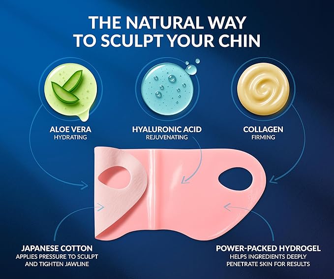 Stylia V Line Lifting Collagen Mask - Lift, Firm & Contour Jawline - Double Chin Reducer Strap with Hyaluronic Acid & Aloe - Neck Tightening and Lifting Mask - Jawline Shaper Face Lift Tape (10PC)