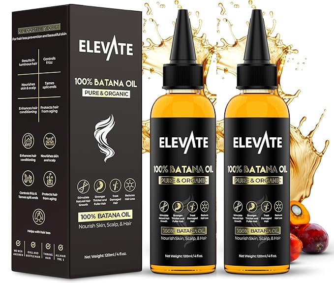 Elevate Batana Oil for Hair Growth | 100% Pure & Natural Raw Dr. Sebi Organic Oil from Honduras | Cold Pressed Chemical-Free for Thickness & Scalp Care Skin | Thicker Stronger Hair 4 Fl Oz 2 Pack