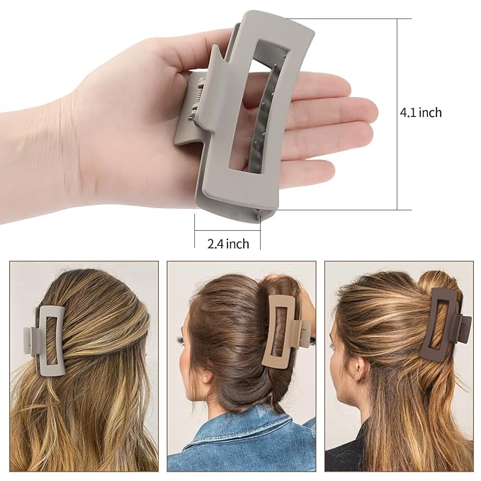 4 Inch Big Hair Claw Clips 6 Pcs Large Claw for Thick Hair Square Hair Clips for Women Rectangle Hair Clips Nonslip Acrylic Banana Jaw Clips Hair Accessories for Girls (Regular)