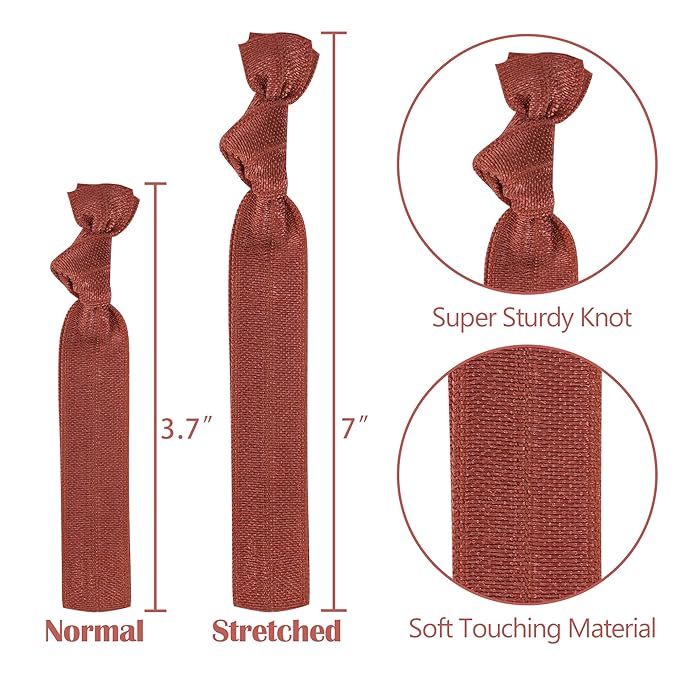 MEEDEE 100 Pack Rust Color Hair Ties For Women No Crease Soft Elastic Ribbon No Damage Rust Hair Ties Knotted Ouchless Hair Ribbon Yoga Hair Ribbons Elastic Bracelets