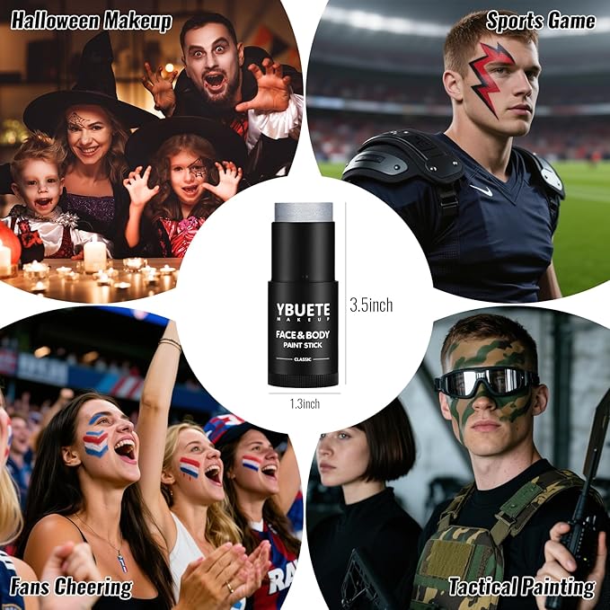 Silver Oil Based Face Body Paint Stick, Non-toxic Full-coverage Face Painting for Moon Goddess Makeup Halloween Cosplay Makeup, Waterproof Cream Silver Body Painting for Adults