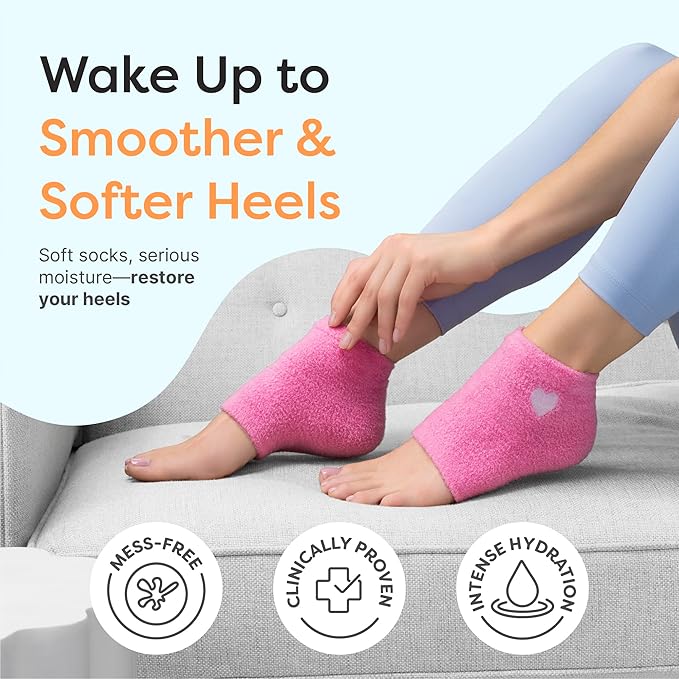 ZenToes Moisturizing Socks for Cracked Heel Treatment, Vitamin E, Olive Oil and Jojoba Oil Heel Socks, Stocking Stuffers for Women, Spa Self Care Gifts for Women (Pink with White Heart, Regular)
