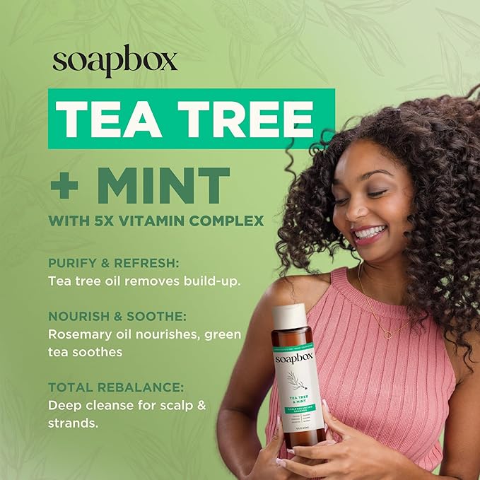 Soapbox Tea Tree Shampoo and Conditioner Set, Scalp Balancing with Tea Tree Oil, Jojoba Oil, Aloe and Shea Butter to Clean and Purify for All Hair Types, 1 Liter Each (Pack of 2)