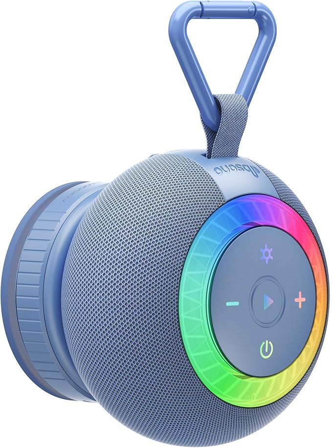 Shower Speaker Bluetooth Waterproof Portable: Birthday Christmas White Elephant Gifts Stocking Stuffers for Adults Teens, IPX7 Loud Sound with Suction Cup Removable, Cool Gadgets with Light-Blue