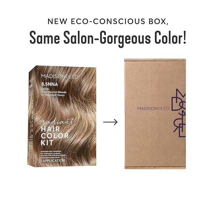 Madison Reed Radiant Hair Color Kit - 8.5NNA Dark Neutral Blonde (Lusia Blonde), 100% Gray Hair Coverage Permanent Hair Dye for Resistant Grays | PPD-Free & Ammonia-Free, 1 Pack