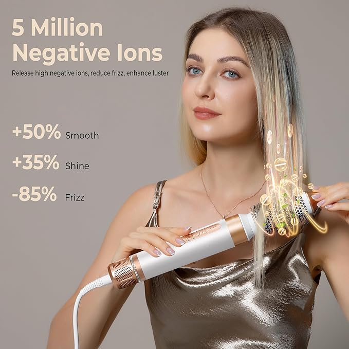 7 in ONE Hair Dryer Brush, Powerful Blow Dryer Brush with Air Curler for Hair, Brush Blow Dryer with Diffuser, Ionic Hot Air Brush Fast Dry, Volumize, Curls, Straight, Hair Styling Tools 100-120V