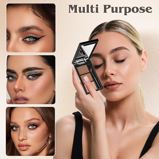 Brown Gray Eyebrow Powder，Eyebrow Kit Makeup Palette，Two Colors Matte Eye Brow Powder With Mirror&Brow Brush for Women，LongLasting，Waterproof，Fill & Sculpt，Defined Natural Brows 02