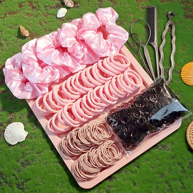 YANRONG 1159PCS Hair Accessories for Woman Set Seamless Ponytail Holders Variety Hair Scrunchies Hair Bands Scrunchy Hair Ties For Thick and Curly (1159PCS (pink))