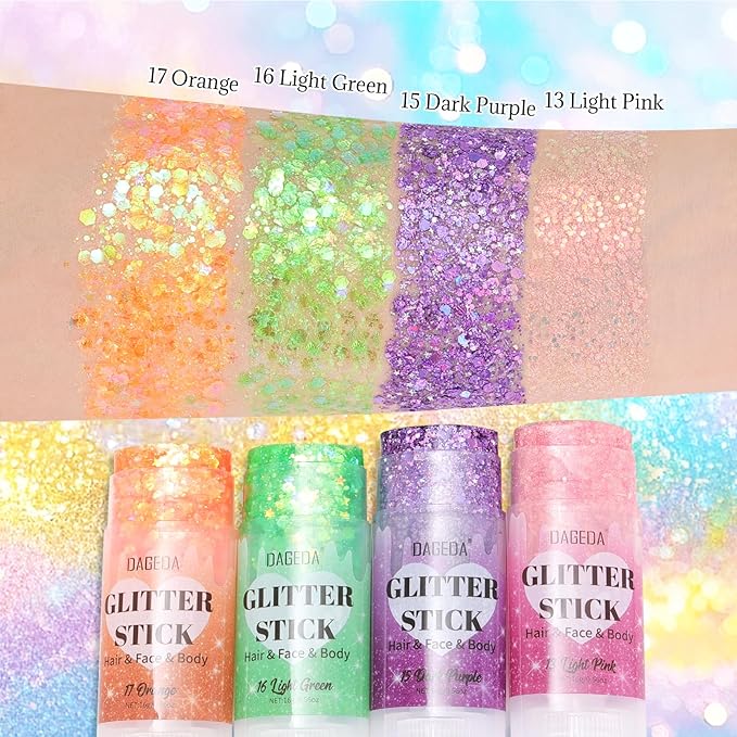 DAGEDA Light Pink Body Glitter Stick,Sparkly Face Glitter Makeup,Holographic Hair Glitters Mermaid Makeup Rave Outfits for Women, Shimmer Face Paint Stick Singer Concert Accessories