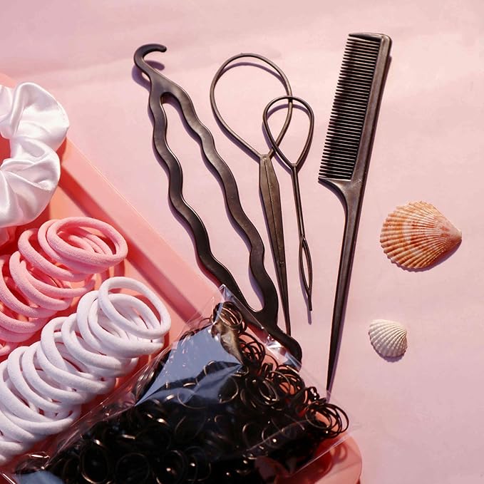 YANRONG Hair Accessories Set: 755PCS Seamless Ponytail Holders, Scrunchies, Hair Bands, and Hair Ties for Thick and Curly Hair (Gradient Powder)