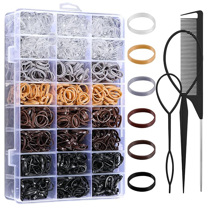 2200 Pcs Elastic Hair Ties, 6 Natural Colors Mini Rubber Bands with Hair Tail Tools and Comb, Hair Accessories for Women, Girls, Toddlers, Babies