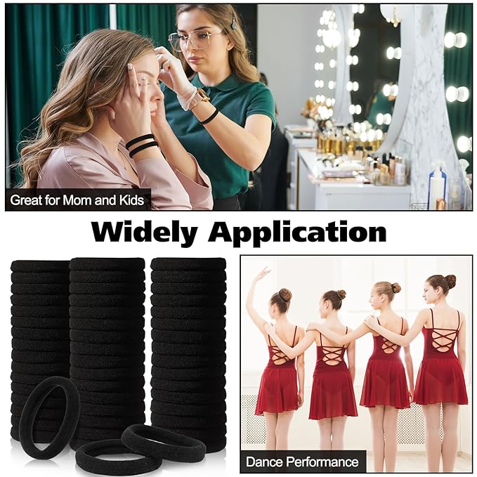 Chuangdi 750 Pcs Large Hair Ties Bulk Elastics Hair Bands Set Cotton Seamless Ponytail Holders Soft Hair Scrunchies for Thin Thick Curly Wavy Hair (Black)