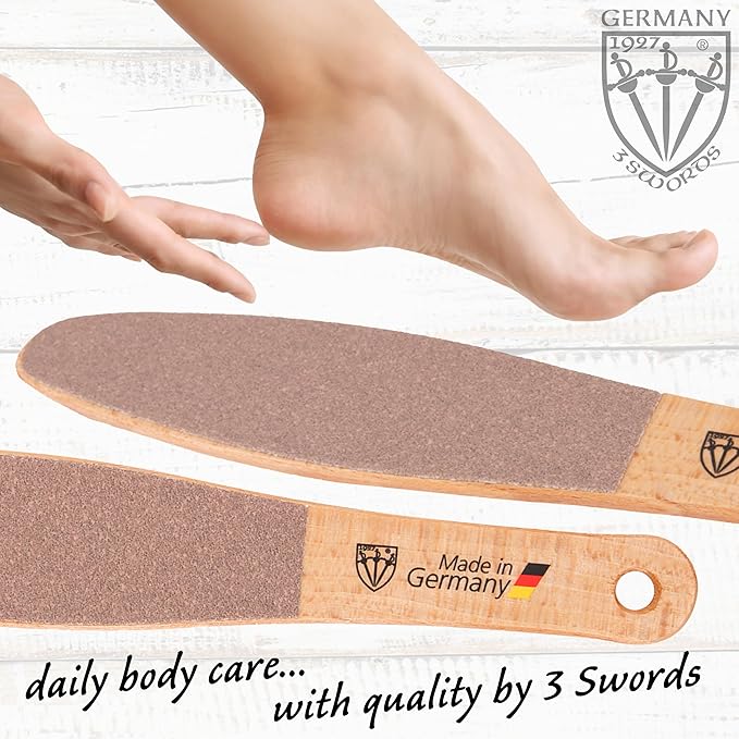3 Swords Germany Brand Quality Foot File Made from German Beech Wood, Two-Sided Smooth and Rough, Hard Skin Callus Removal
