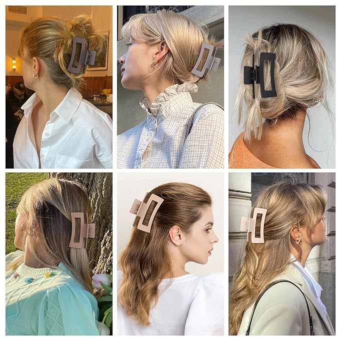 Square Hair Clips 3.5 Inch Medium Claw Clips Rectangle Hair Claw Clips 6 Pack Rubber Paint Jaw Non-Slip Thick Hair Accessories for Women Girls -Chocolate