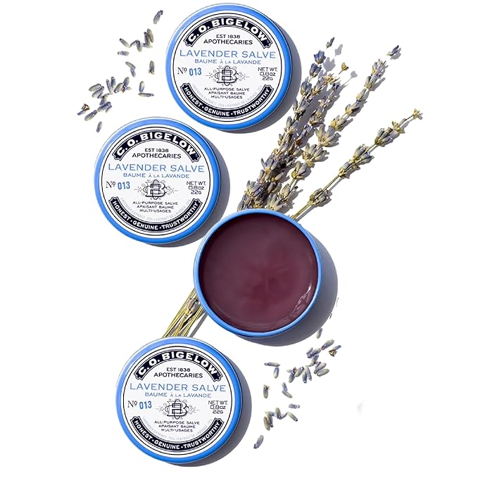 C.O. Bigelow Lavender Salve Tins, Pack of 3 Lip Balm Tins, All Purpose Salve for Lips, Cuticles, Hands & Dry Skin, Lip Balm Set, 0.8 oz