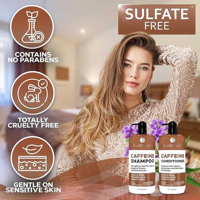 Caffeine Shampoo and Conditioner Set - Volumizing Products for Women and Men - Thickening, Volume Boosting Formula for Thinning and Fine Hair - Sulfate Free, No Parabens - Hydrating, Salon Grade