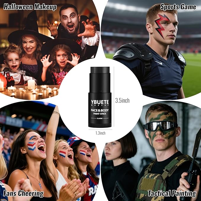 Black Oil Based Face Body Paint Stick, Non-toxic Full-coverage Face Painting for Halloween Skeleton Zombie Joker Vampire Goth Cosplay Makeup, Waterproof Cream Black Body Painting for Adults