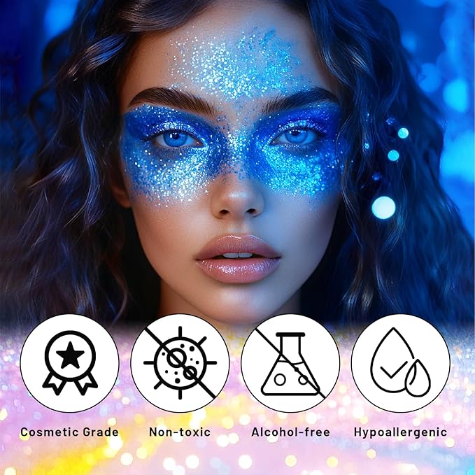DAGEDA Blue Body Glitter Stick,Sparkly Face Glitter Makeup,Holographic Hair Glitters Mermaid Makeup Rave Outfits for Women, Shimmer Face Paint Stick Singer Concert Accessories