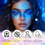 DAGEDA Blue Body Glitter Stick,Sparkly Face Glitter Makeup,Holographic Hair Glitters Mermaid Makeup Rave Outfits for Women, Shimmer Face Paint Stick Singer Concert Accessories