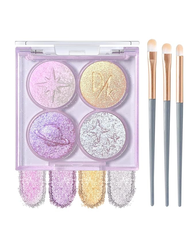 Holographic Multichrome Glitter Eyeshadow&Highlighter Palette, Sparkling Color Shift Metallic Shimmer Face Eye Shadow Palette,Highly Pigmented Cream Purple Mermaid Facial Illuminator Fairy Makeup-02