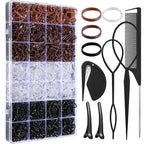 1500 Pcs Hair Bands in 4 Natural Colors - Rubber Hair Ties with Organizer Box and 6 Styling Tools for Women, Girls, Kids