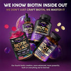 Biotin Gummies with Collagen - Hair Growth Support Skin, & Nail Strength - for Women & Men - Biotin 10000mcg | Keratin | Hyaluronic Acid | B-Complex | Saw Palmetto - Sugar-Free, Mixed Berry - 60 Gummy