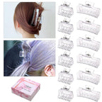 12 Pack Clear Square Claw Clips, Big and Small Neutral Rectangle Hair Claw Clips, Non-slip Matte Large Hair Clips for Women,Strong Hold jaw clip for Thick Thin Hair