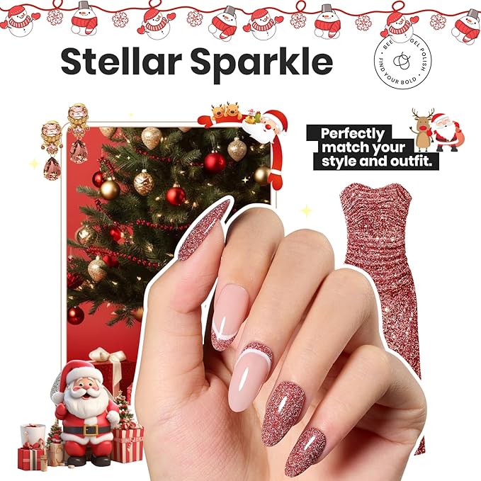 Beetles Glitter Nail Polish Set, 6 Color Silver Pink Gold Red Brown Black Quick Air Dry Nail Polish Natural Elegant Nail Lacquer Manicure DIY Nail Art Salon Christmas Gifts For Women