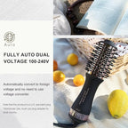 Dual Voltage Blow Dryer Brush Travel Hair Dryer Brush in One,2 inch Oval Shape Hot Air Brush,Travel Hair Tools/Volumizer/Straightener/Curler,European Blow Dry Brush with Universal Adapter