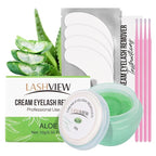 LASHVIEW Eyelash Extension Remover Cream Gentle Aloe Vera Formula, Lash Removal Kit with Eye Patches & Cotton Swabs(10g)
