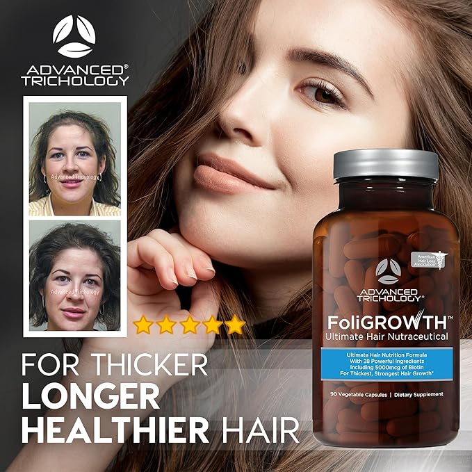 Advanced Trichology FoliGROWTH™ Hair Growth Supplement for Thicker Fuller Hair | Approved* by the American Hair Loss Association | Revitalize Thinning Hair - 90 Count (Pack of 1)