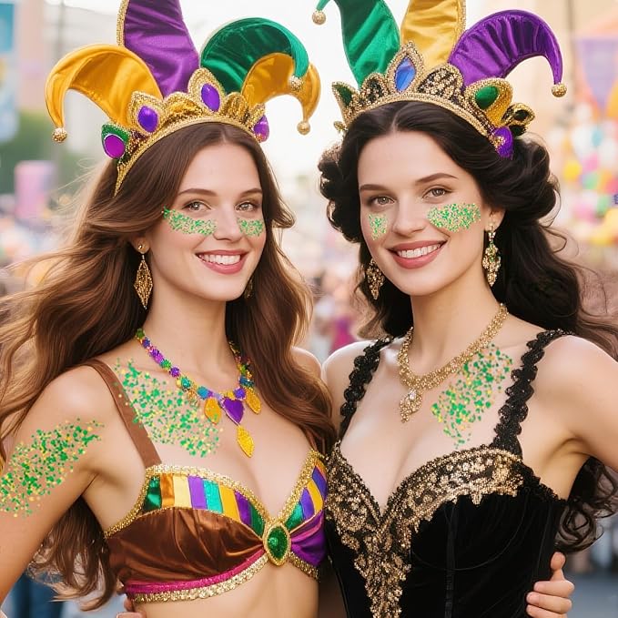 Green Face Glitter Gel,Mardi Gras Outfit for Women,Gold Hair Glitter Green St Patrick's Day Accessories,Mardi Gras Carnival Face Paint Body Glitter Sparkling Festival Chunky Makeup