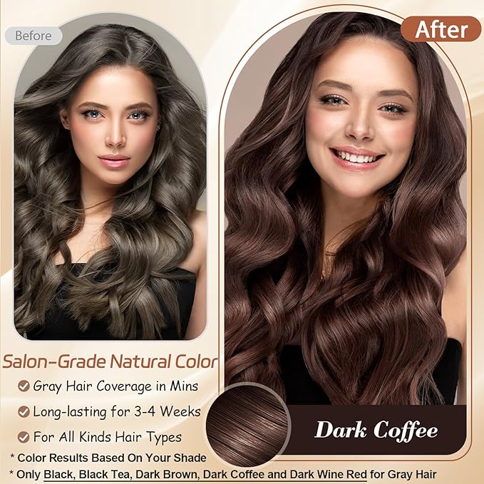Instant Dark Coffee Hair Dye Shampoo for 100% Gray Hair Coverage, Natural Herbal Hair Color Shampoo Hair Dye, 3 in 1 Coloring & Care Formula Lasts 3-4 Weeks, Easy & Quick to Use for Women Men, 500ML