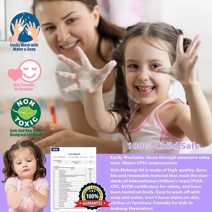 Kids Makeup Sets for Girls - 52 PCS Safe and Washable Makeup for Kids, Real Toddler Makeup Kit with Cosmetic Case, Girls Toys Age 4-12, Princess Toys Birthday Gift(Light Purple)