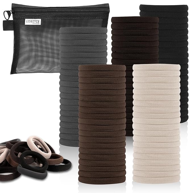 Hair Ties, 100 Pack Nylon Elastic Bands for Women, Seamless Damage-Free Ponytail Holders, Thick Hair Accessories. (brown)