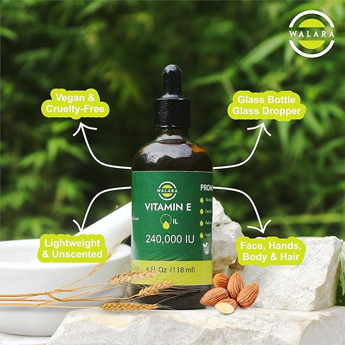 Vitamin E Oil 100% Pure 240,000 IU (4oz) | Natural, Non-GMO, for Skin, Hair, Premium Vitamin E Oil is 100% Pure & Natural