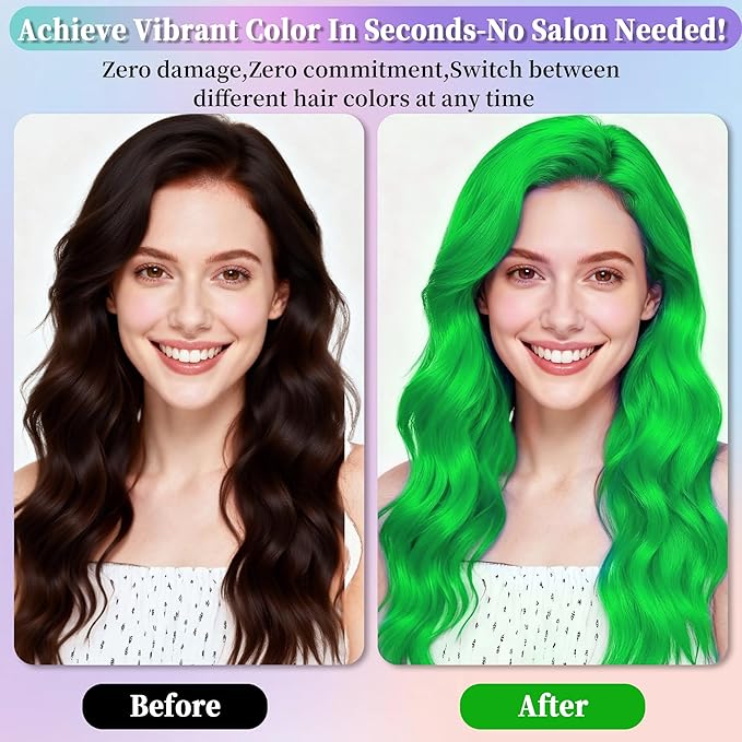 Green hair spray, green hair spray temporary for Women Kids Men, Washable Temporary Hair Dye, Spray hair color Non-Sticky, For Christmas Party, Halloween Crazy Hair Day, Cosplay Party (Green 4.06 oz)