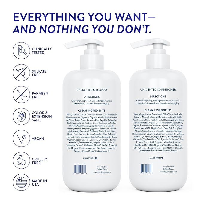 Routine Wellness 1 Liter Anti-Thinning Volumizing Shampoo and Conditioner Set for Thinning Hair & Hair Loss - Grow Your Confidence with Biotin & DHT Blockers - 1 Liter Unscented Set