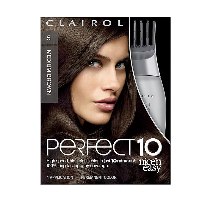 Clairol Nice'n Easy Perfect 10 Permanent Hair Dye, 5 Medium Brown Hair Color, Pack of 1