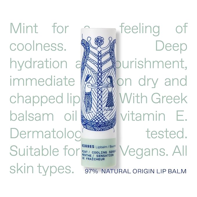 KORRES Balsam Lip Butter Stick Clear Mint, Moisturizing Balm with Greek Hypericum Oil, Nourishing Formula for Smooth Lips, Lightweight Shine, Daily Lip Care, 0.17 oz, Stocking Stuffer