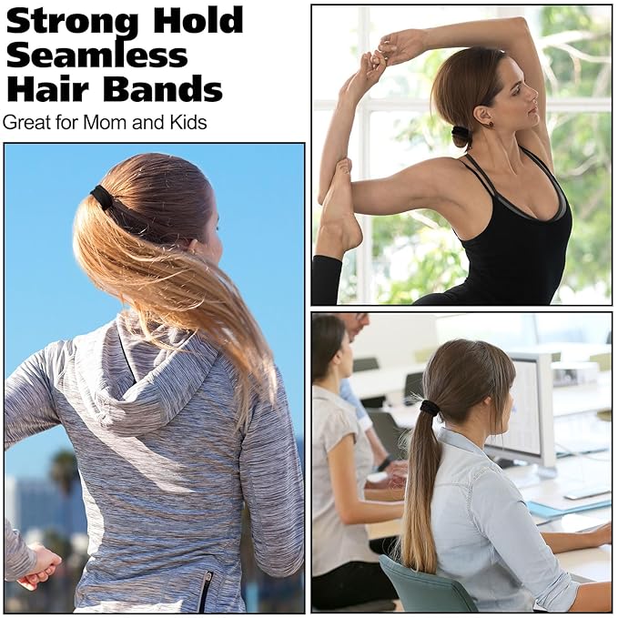 Chuangdi 750 Pcs Large Hair Ties Bulk Elastics Hair Bands Set Cotton Seamless Ponytail Holders Soft Hair Scrunchies for Thin Thick Curly Wavy Hair (Black)