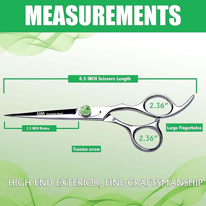 UM Supplies Scissors 6.5 | Premium Barber Shears For Hair Cutting | Multiple Purpose Cutting Scissors | Haircut Scissors For Salon I Women | Mens | kids I Pets | Silver-Green