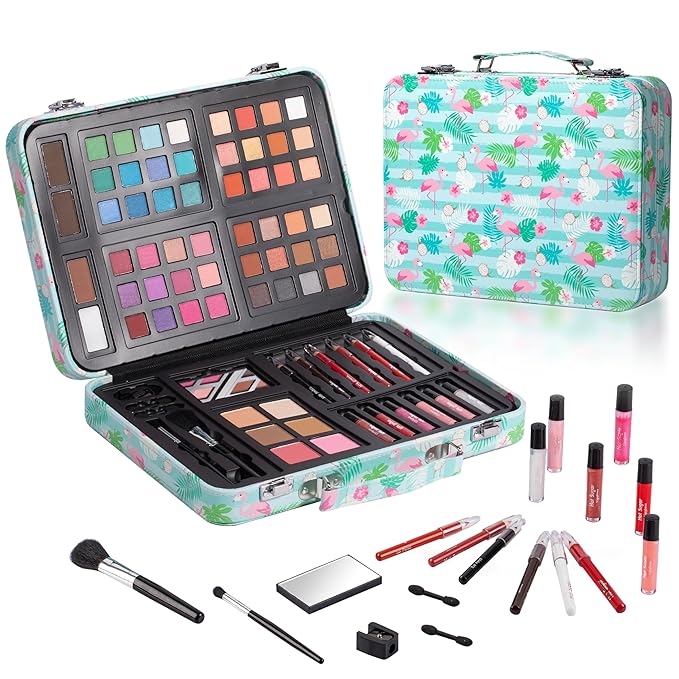 Hot Sugar Makeup Kit for Teenager Girls 10-12, All in One Beginner Makeup Kit for Women Full Kit, Teen Cosmetic Gift Set on Birthday Christmas (Green Flamingo)
