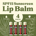 Earth's Daughter SPF Lip Balm 4-Pack Strawberry Flavor Stocking Stuffers - Lip Sunscreen, SPF 15, Organic Ingredients, Beeswax, Coconut Oil, Vitamin E - Hypoallergenic, Paraben Free, Gluten Free
