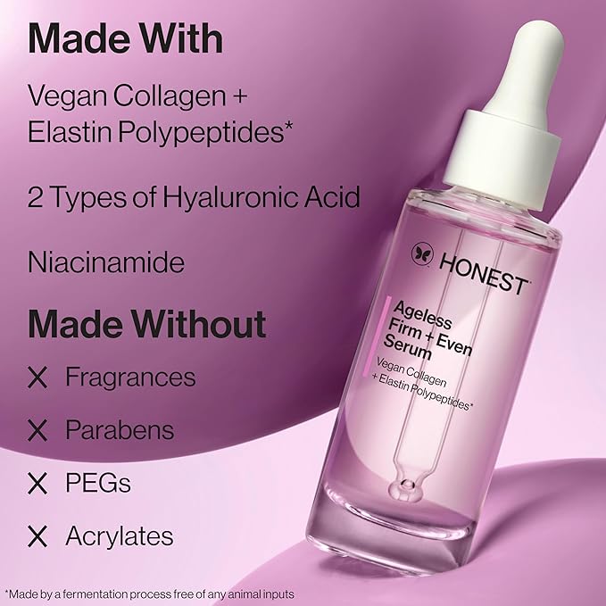 Honest Beauty Ageless Firm and Even Serum, Powered by Vegan Collagen Elastin Polypeptides, Firmer-Looking Skin, Fragrance Free, EWG Verified, Cruelty-Free, 1 fl oz