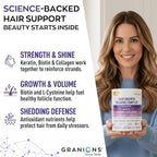 Granions Hair Supplements for Hair Growth Powder - Strength, Thickness, Density, Loss Support for Women and Men - Collagen Peptides, Biotin 10,000, Keratin, Aminos, B Vitamins, Zinc, Selenium - 10.5oz